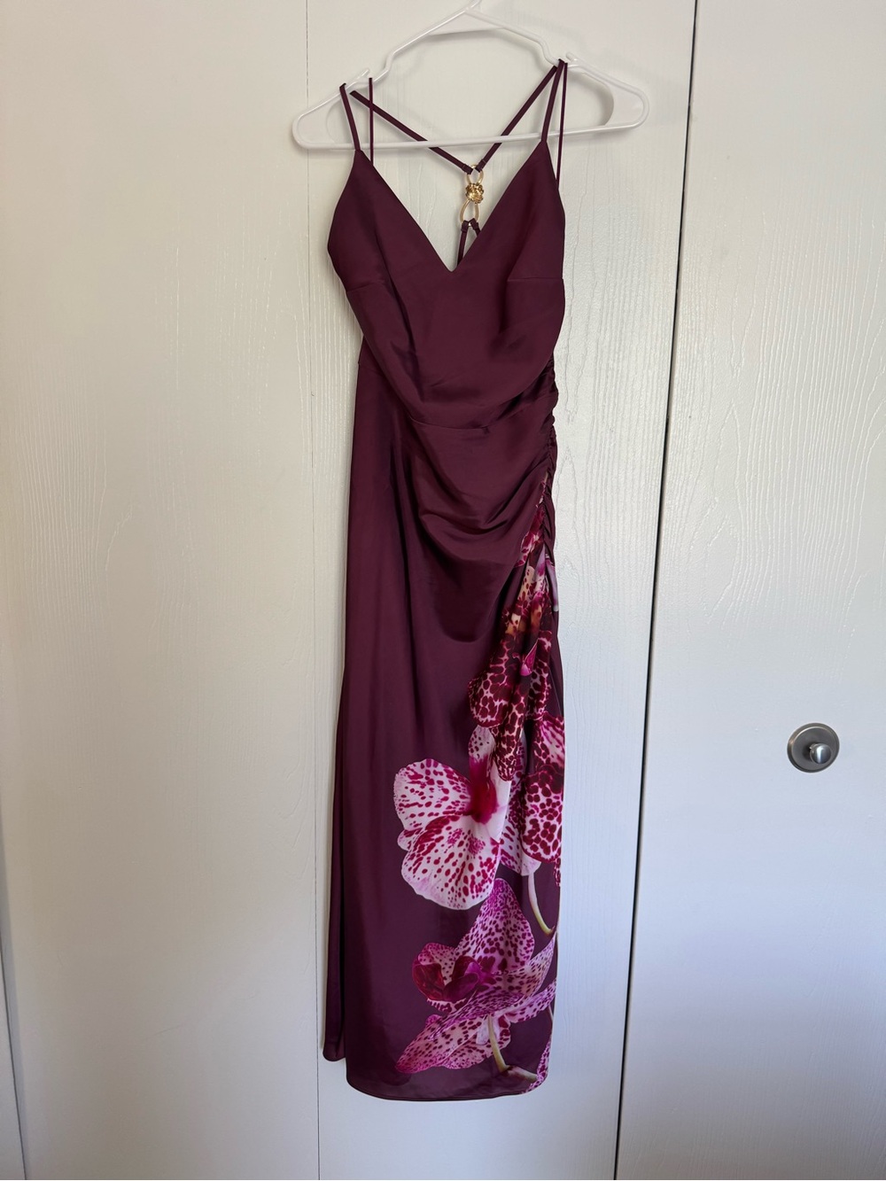 Abercrombie & Fitch Burgundy Maxi Dress with Pink Floral Print